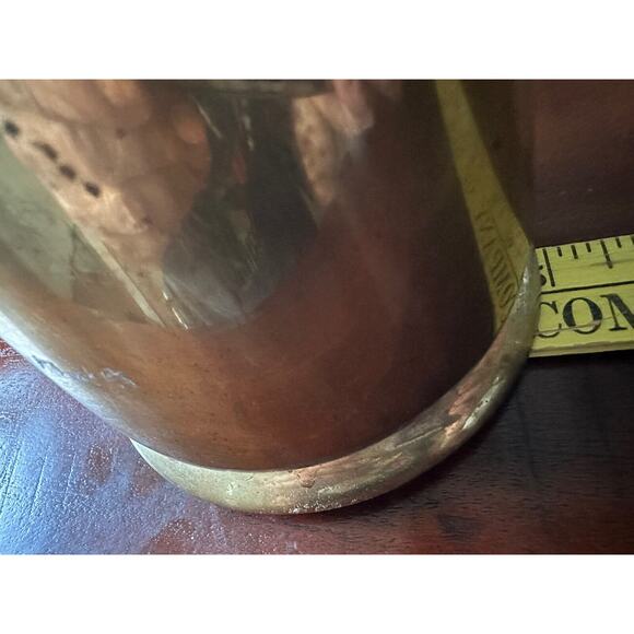 Vintage Brass Tea Pot Kettle Wood Handle Lid Attached, Flaw With The Handle - Picture 13 of 16